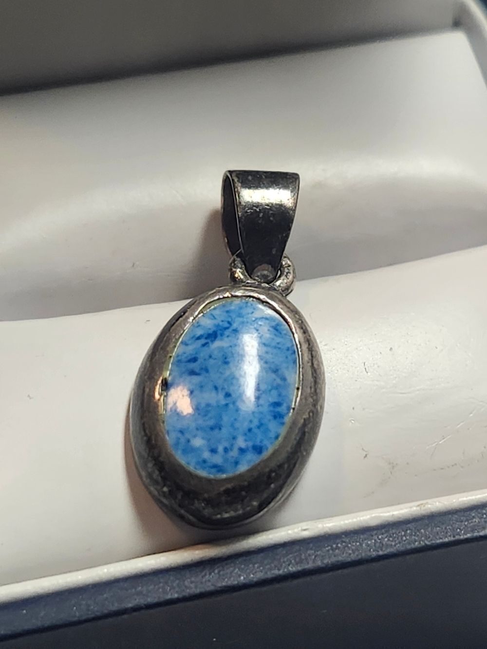 Sterling Silver Blue Oval Stone Pendant